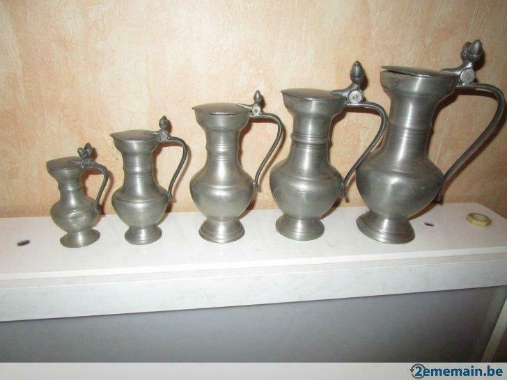 5 Pots en étain, Antiquités & Art