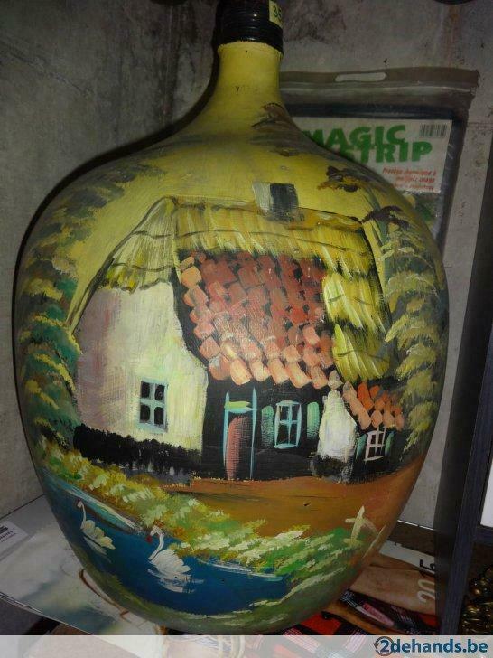 Beschilderde glazen fles., Ophalen, Gebruikt