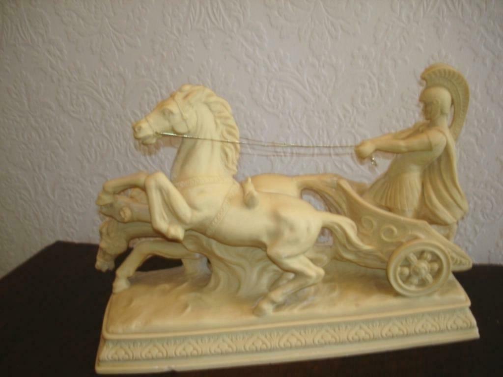 Groot oud stenen paard en koets L 38cm H 26cm D 14cm, Antiek en Kunst, Ophalen