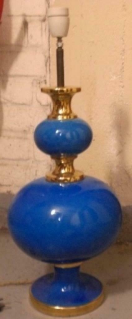 Grand Pied de lampe en faïence bleue  Ht 50 CM- parfait état, Enlèvement, Comme neuf