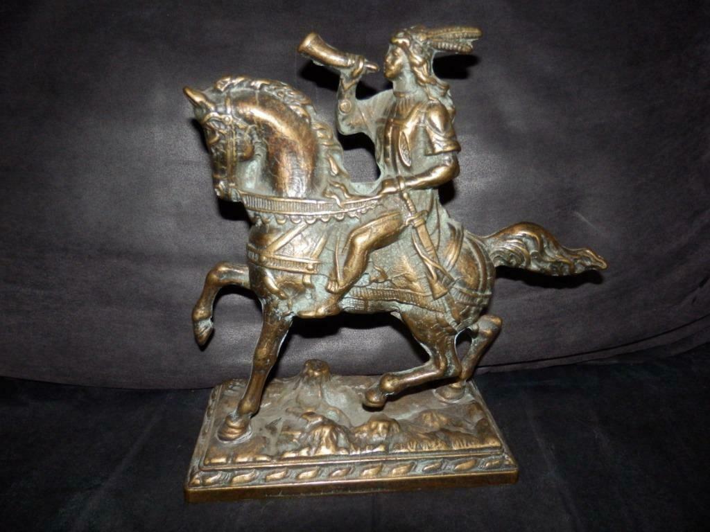 mooi oud bronzen beeld, klaroenblazer op paard, Antiek en Kunst, Antiek | Brons en Koper, Ophalen of Verzenden, Brons