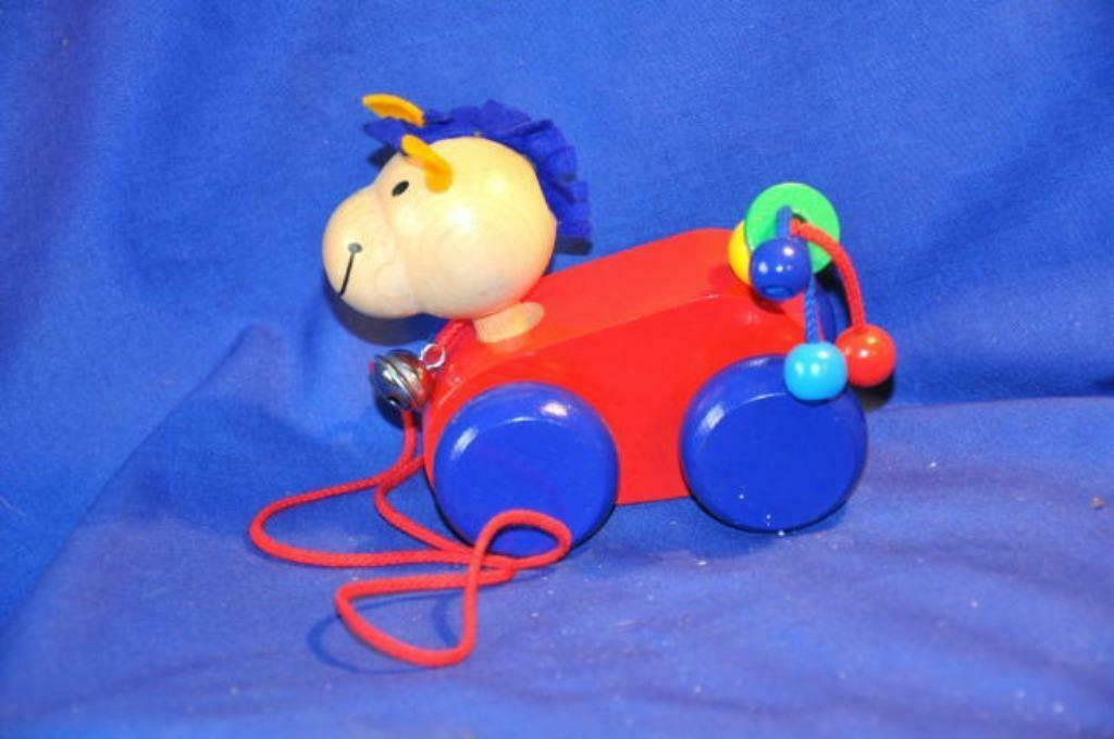 § jouet en bois a tirer cheval rouge, Enlèvement ou Envoi, Utilisé, Autres types, À roulettes