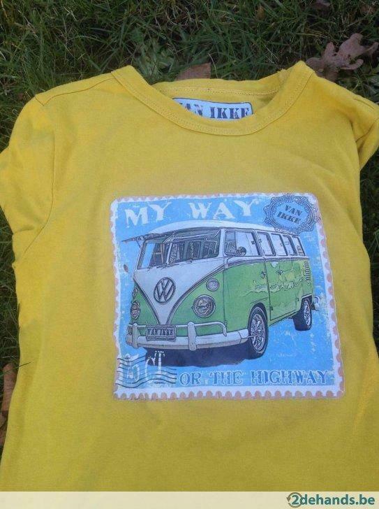 Gele longsleeve t-shirt retro VW bus T1  - maat 122/128, Enlèvement ou Envoi, Utilisé, Garçon ou Fille, Chemise ou À manches longues