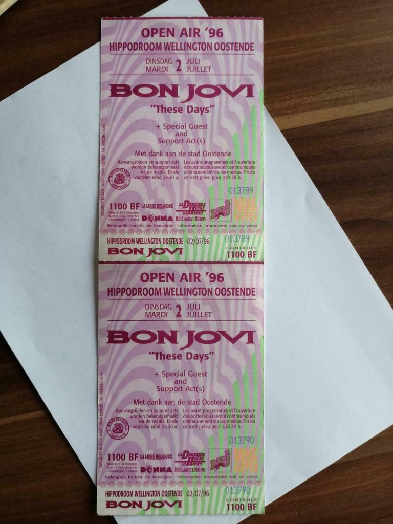 Collector items 2 Ingangtickets" Bon Jovi " Oostende '96, Ophalen of Verzenden, Zo goed als nieuw, Foto of Kaart