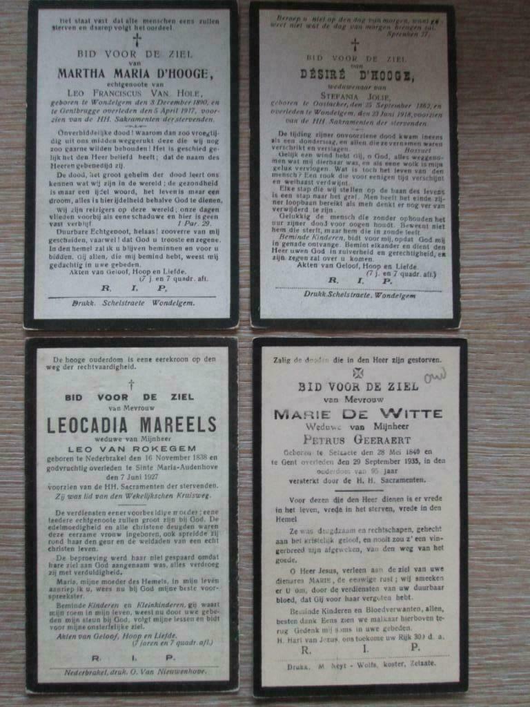 4 oude doodsprentjes (Oost-Vl), Verzamelen, Ophalen of Verzenden