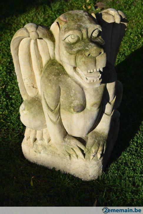 Grande gargouille,monstre ailé en pierre de France, Jardin & Terrasse, Enlèvement, Utilisé, Pierre
