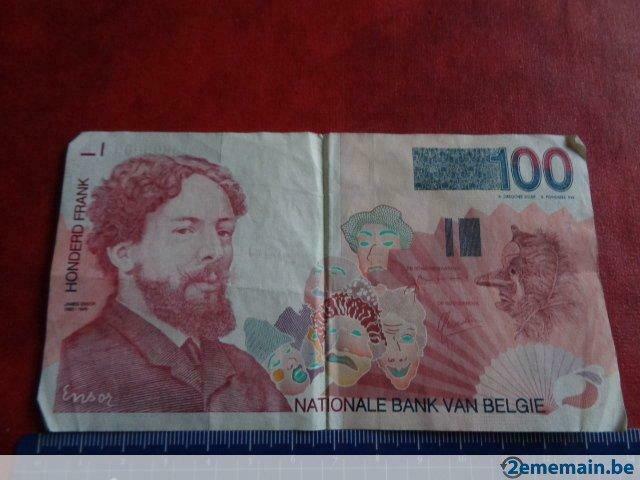 Billet de banque . "BELGIQUE". 100 francs., Collections, Envoi, Utilisé