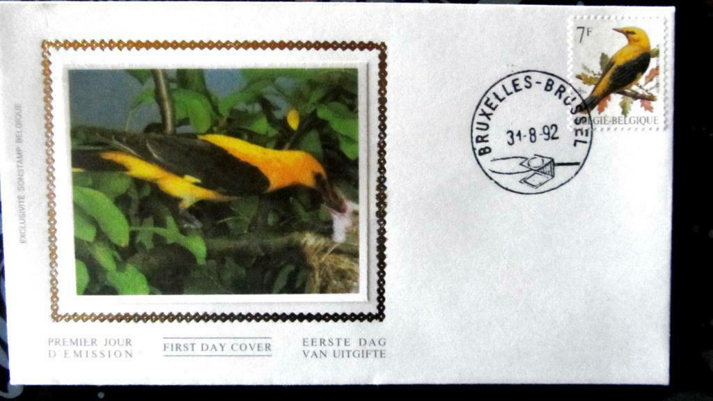 FIRST DAY COVER OP ZIJDE- VOGELS VAN BUZIN- DE WIELEWAAL, Ophalen of Verzenden, Gestempeld, Dier of Natuur