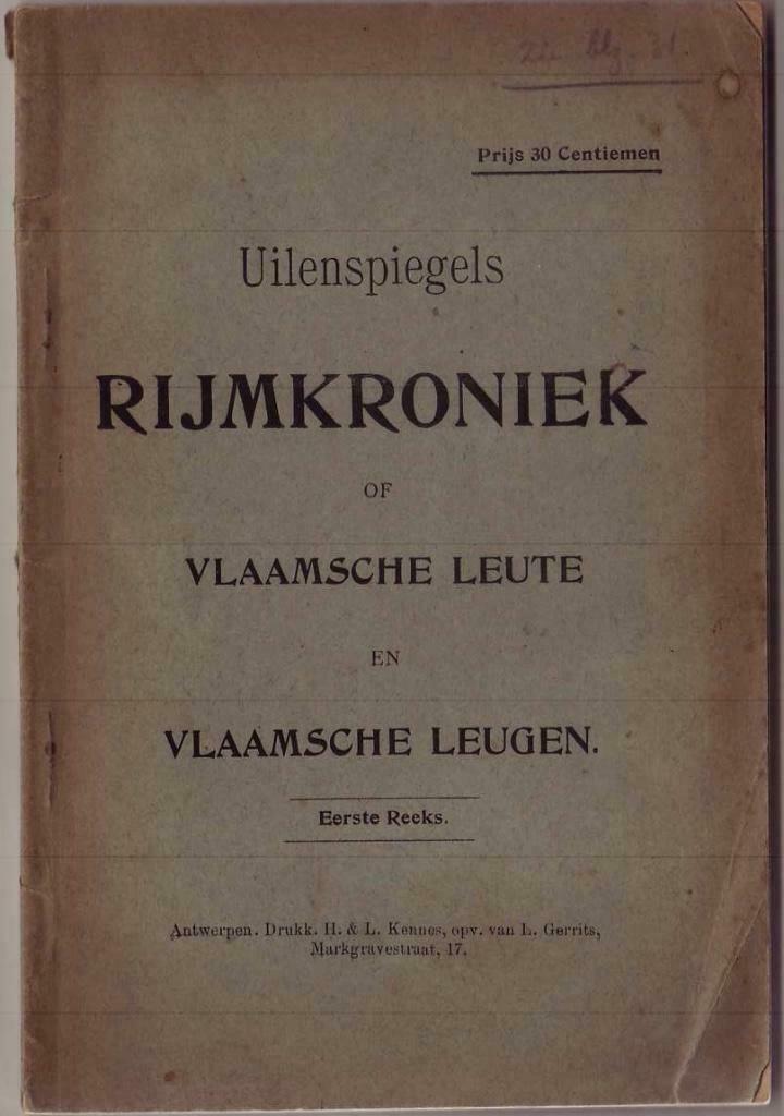 [Omer Wattez], Uilenspiegels rijmkroniek of Vlaamsche leute, Antiek en Kunst, Antiek | Boeken en Manuscripten, Ophalen of Verzenden
