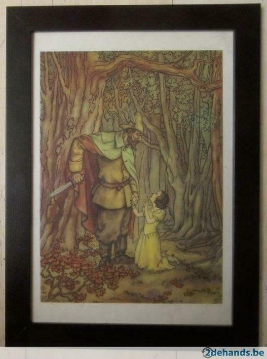 vier tekeningen Sneeuwwitje in kader, Antiek en Kunst