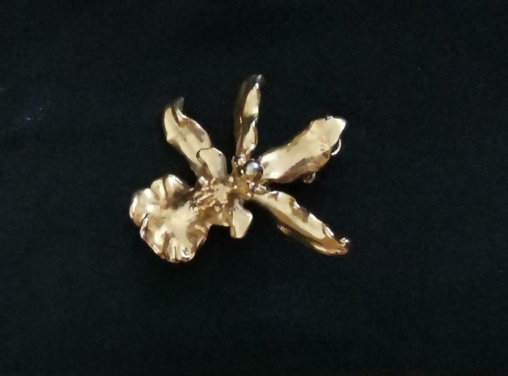 verguld orchidee hangertje en/of broche, Ophalen of Verzenden, Zo goed als nieuw