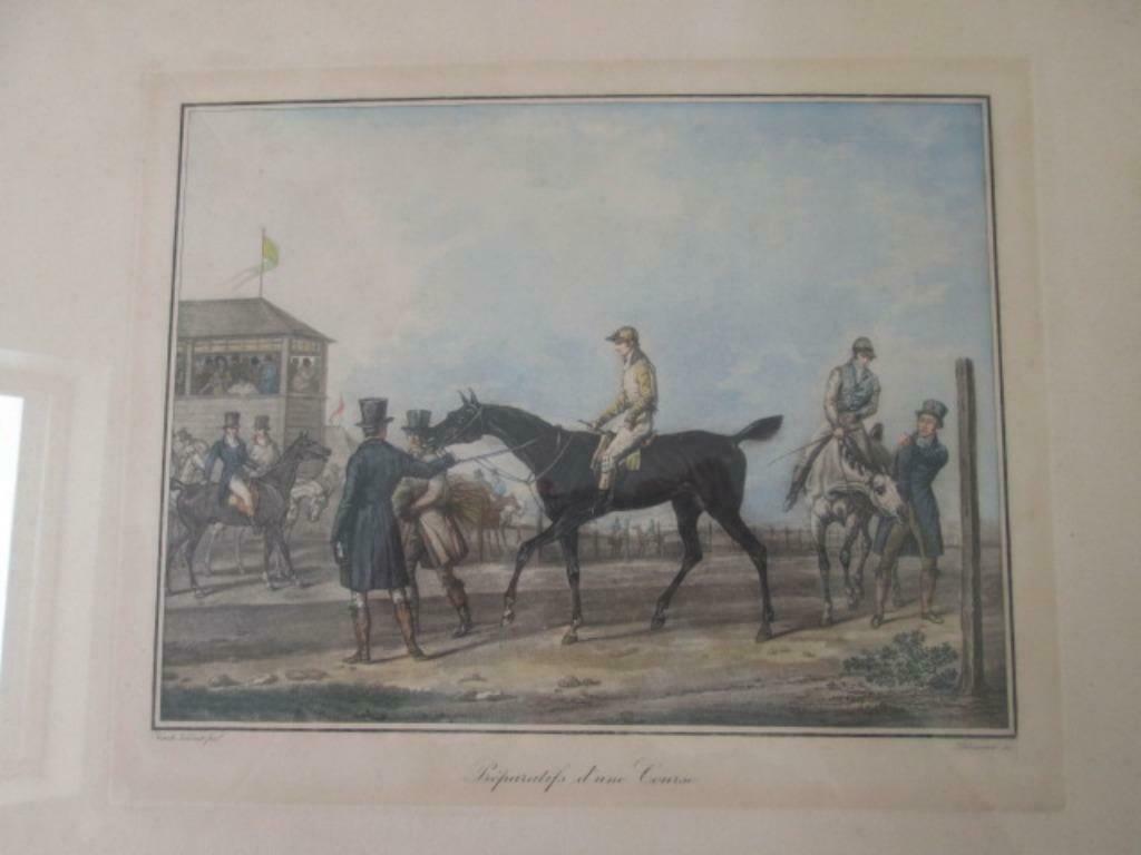 oude prent 'préparatifs d'une Course', Carle vernet, Ophalen