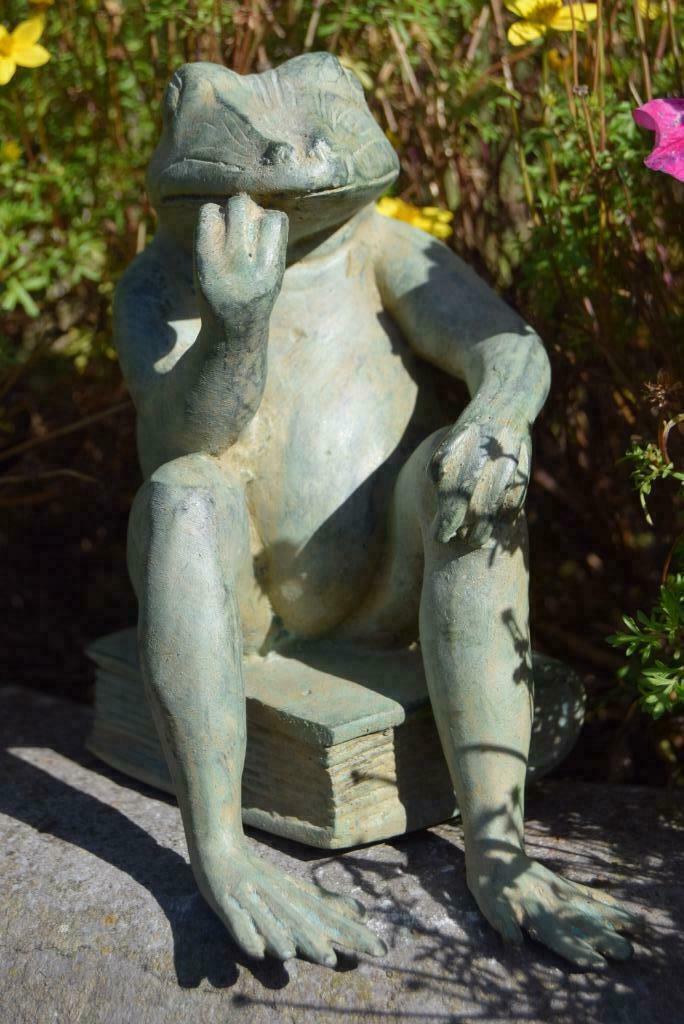 Grenouille pensive en bronze sur son livre, Antiquités & Art, Enlèvement ou Envoi, Bronze