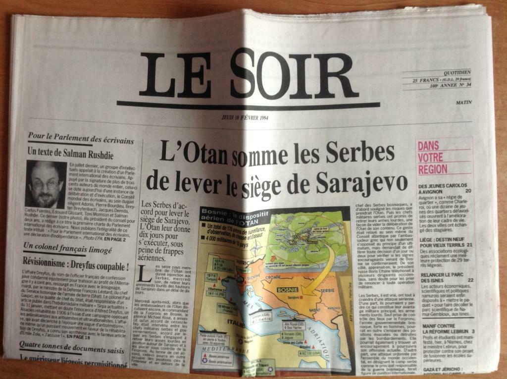 Journal Le Soir du 10 février 1994 - 10/02/1994, Livres, Enlèvement ou Envoi, Utilisé, Journal