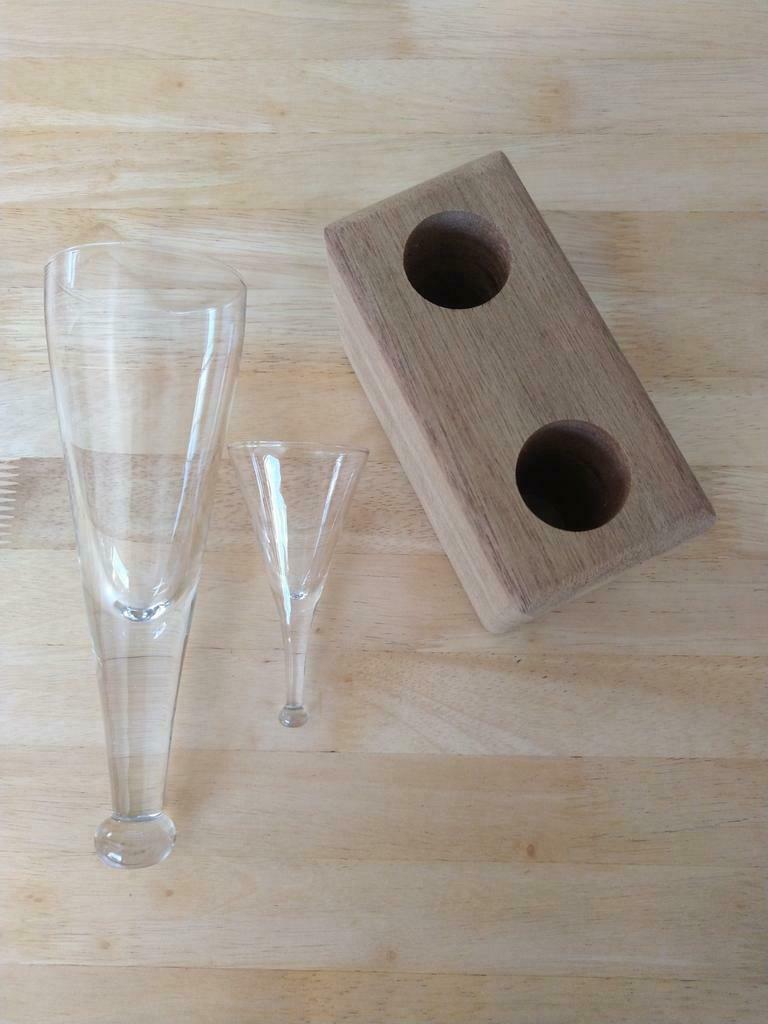 setje glazen met staander in hout, Huis en Inrichting, Ophalen of Verzenden, Nieuw