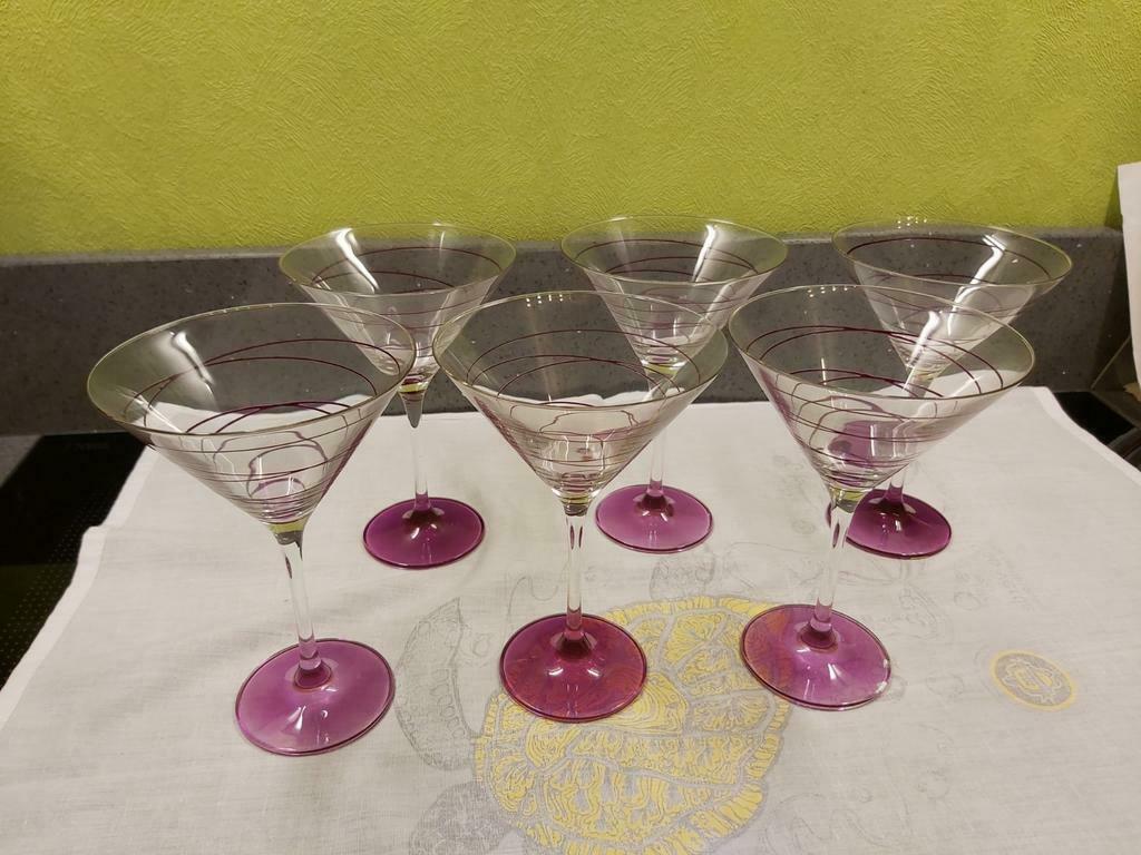 12 verres à cocktail décorés mauve, Maison & Meubles, Enlèvement, Comme neuf, Verre, Verre ou Verres