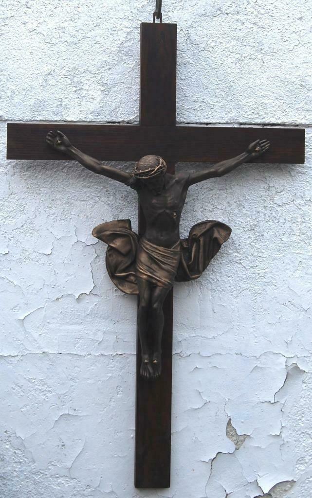 Brocante houten kruisbeeld 83 cm hoog, Ophalen of Verzenden