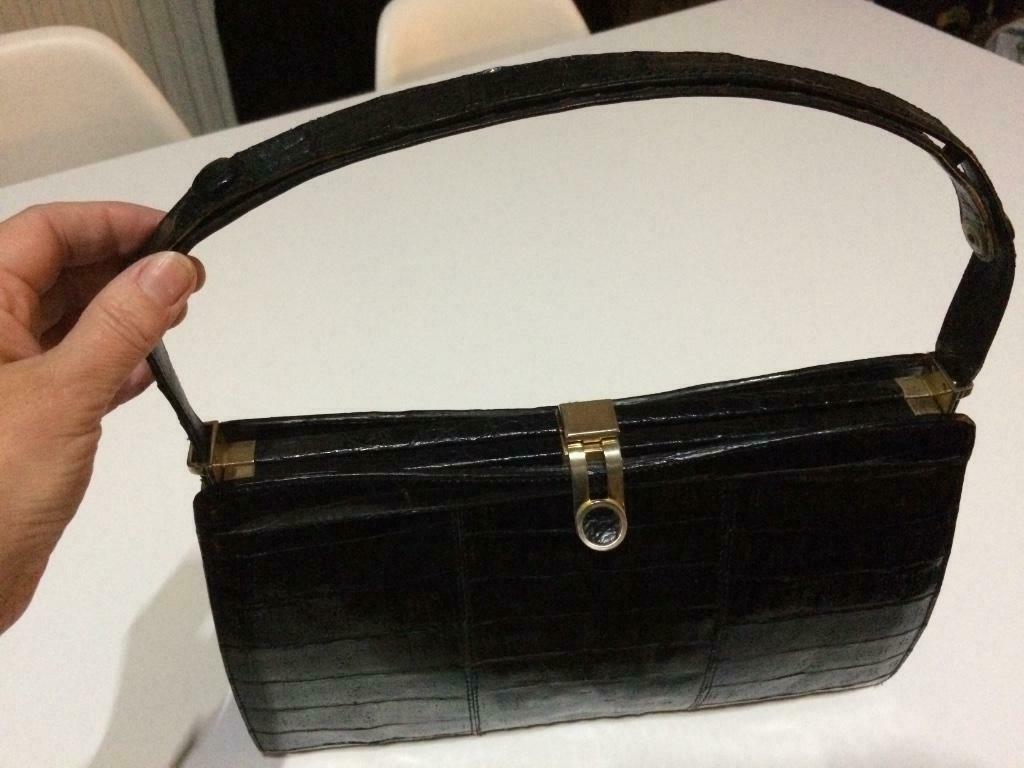 Handtas croco zwart vintage, Ophalen of Verzenden, Zwart, Handtas