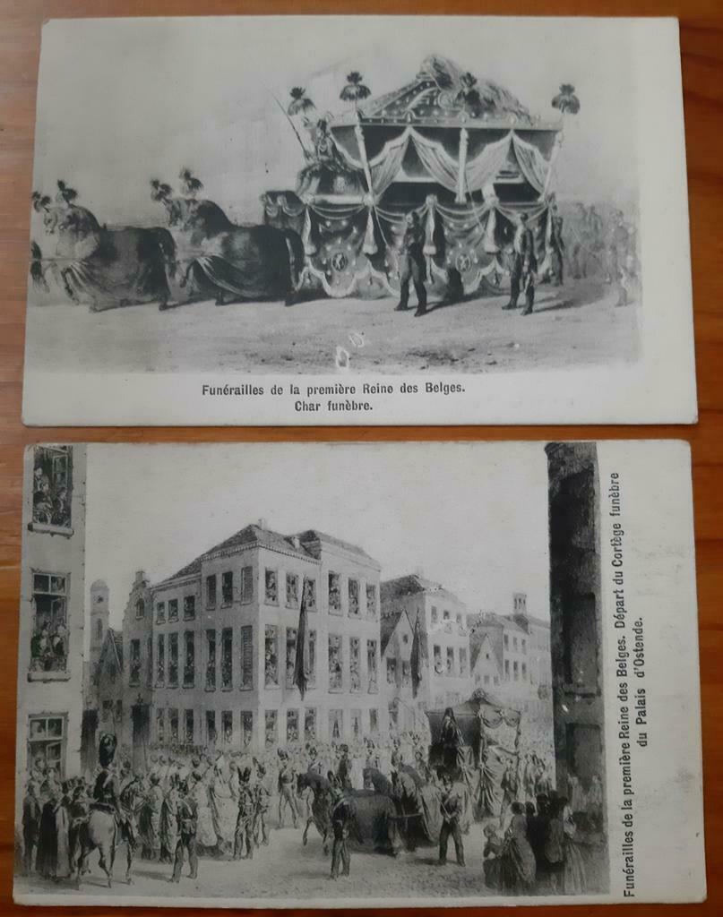 2 PK Begrafenis 1e Koningin van België Louise Marie, Ophalen of Verzenden, Gebruikt, Kaart, Foto of Prent