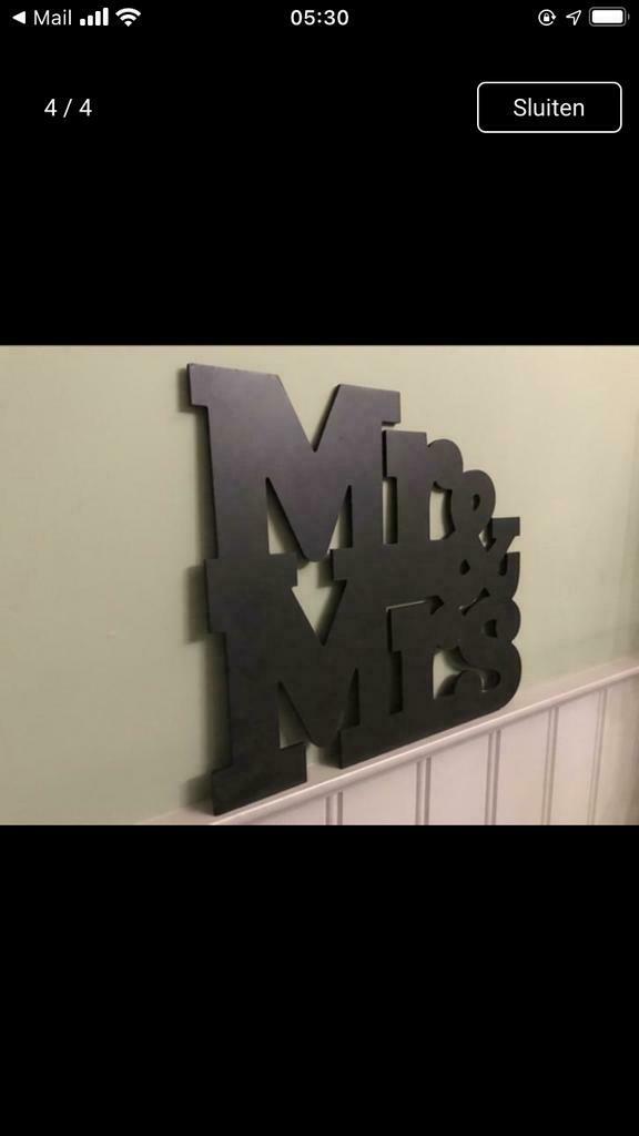 Mr & Mrs decoratie/huwelijk plaat., Zo goed als nieuw