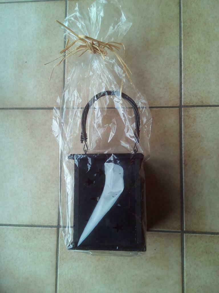 Lanterne de jardin en bois noir avec étoiles avec pot en ver, Enlèvement ou Envoi, Neuf