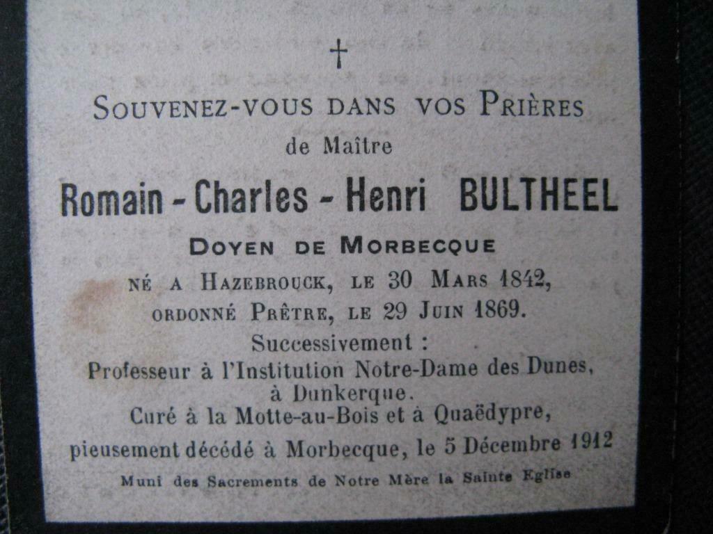 herinnering aan Romain  Bultheel, Verzamelen, Bidprentjes en Rouwkaarten, Verzenden