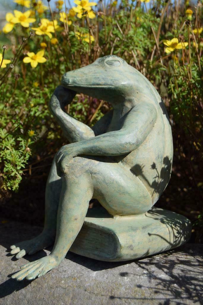 Grenouille pensive en bronze sur son livre, Antiquités & Art, Enlèvement ou Envoi, Bronze