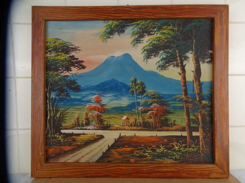 Peinture Asie coucher de soleil 1950 Cadre ancien 54,5 X47.7, Antiquités & Art, Enlèvement ou Envoi