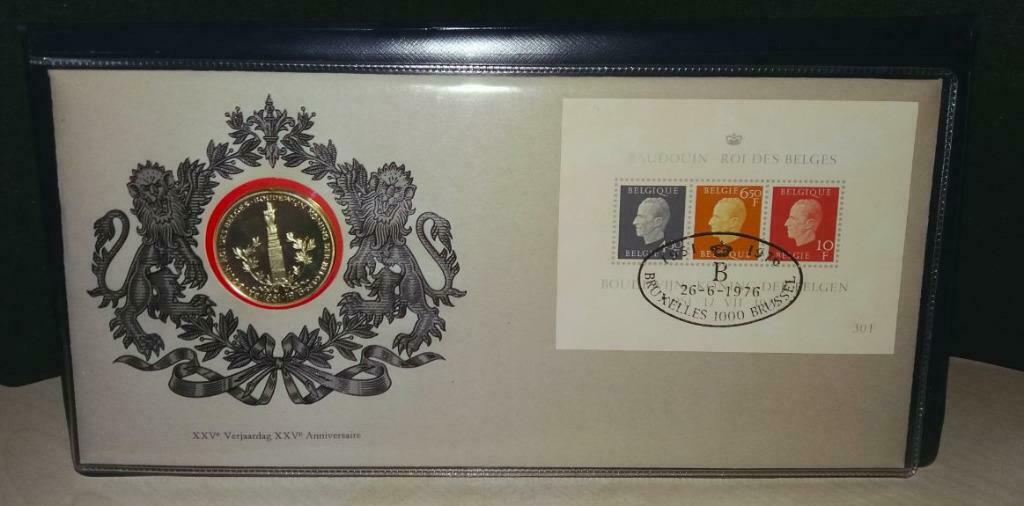 Timbres-Médaille Baudouin 25e anniv. de l'accession au trône, Enlèvement ou Envoi, Timbre-poste