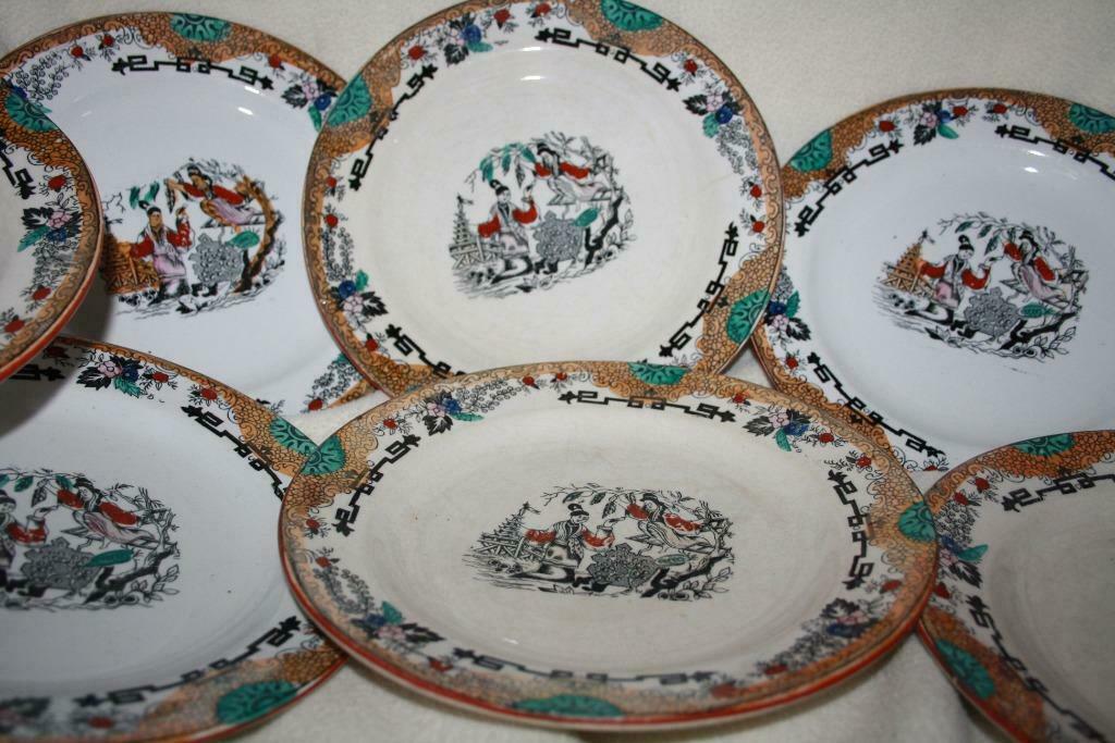 Lot van 8 Aziatische dessert / sierborden  -  A.M.C., Antiquités & Art, Enlèvement ou Envoi