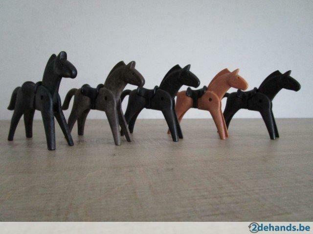 Playmobil 5 paarden vintage system boerderij school city, Gebruikt
