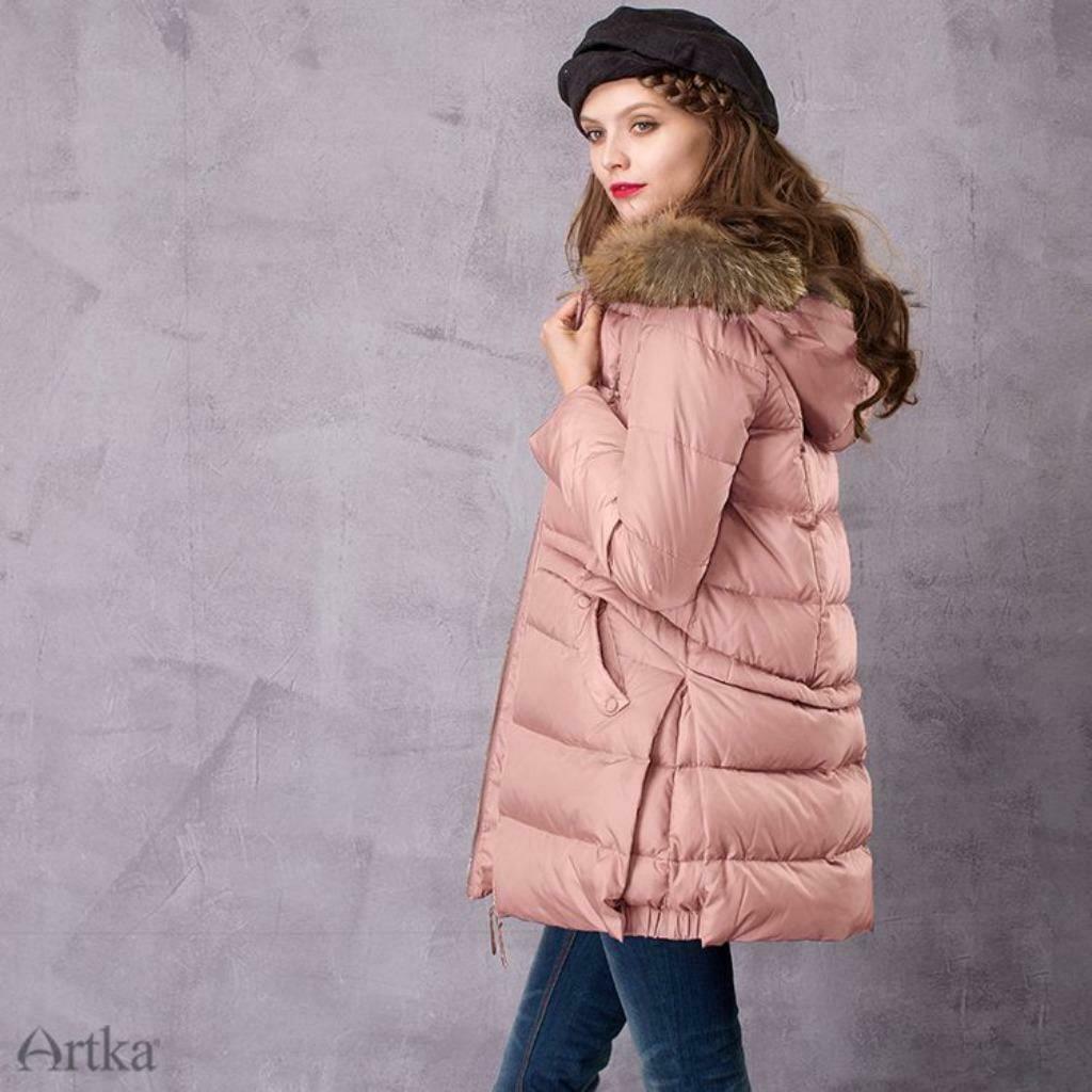 Jas met eendendons en echte pels. Nieuw, L, Kleding | Dames, Ophalen of Verzenden, Nieuw, Maat 42/44 (L), Roze