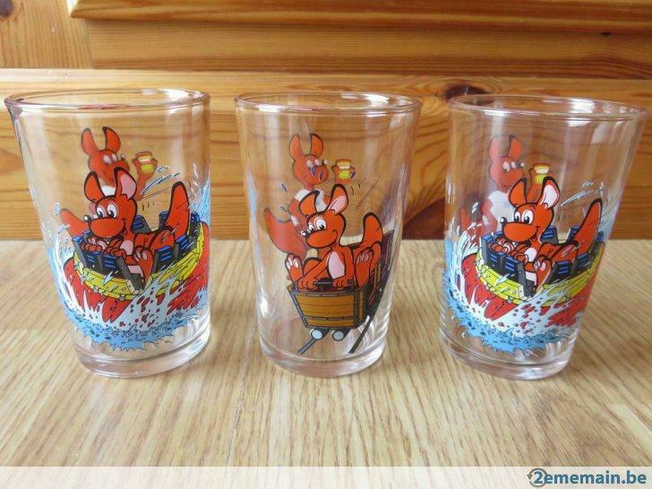 3 superbes verres Walibi motifs d'attractions de collection, Collections, Utilisé