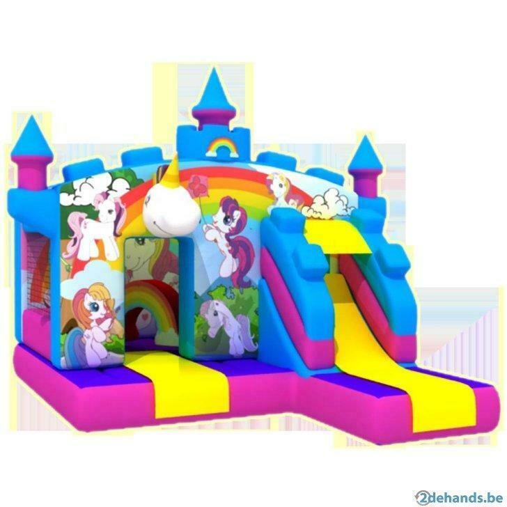 Te huur: springkasteel Unicorn met glijbaan, Envoi, Utilisé, Article de fête