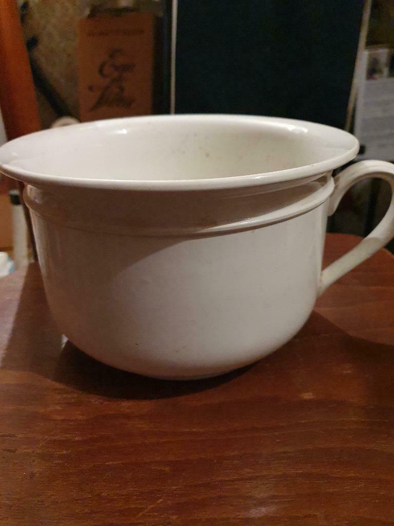 Ancien pot de chambre blanc demi porcelaine, Enlèvement ou Envoi, Utilisé, Blanc