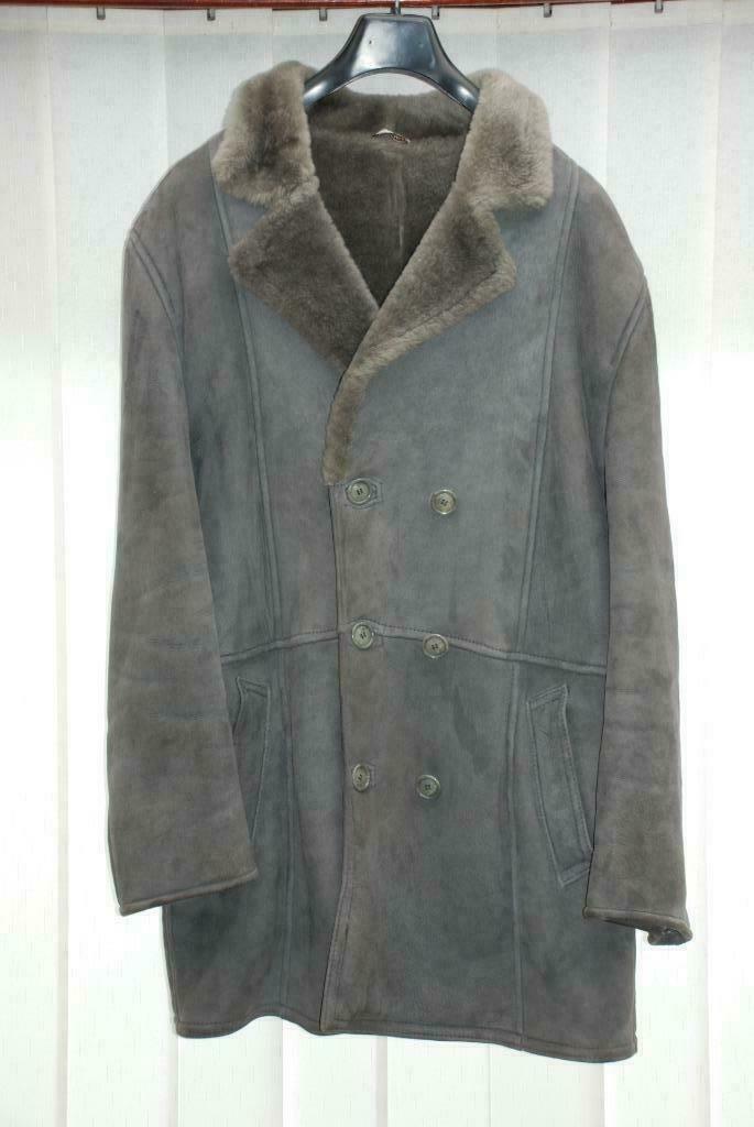 Manteau homme - cuir de mouton et fourrure - taille 54, Enlèvement ou Envoi, Comme neuf, Taille 52/54 (L), Gris