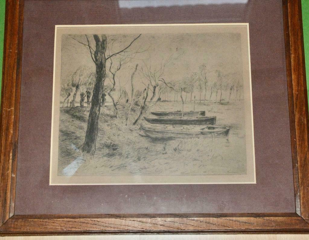 Ets - bootjes aan de Leie - van Armand HEINS, Antiek en Kunst, Kunst | Tekeningen en Fotografie, Ophalen