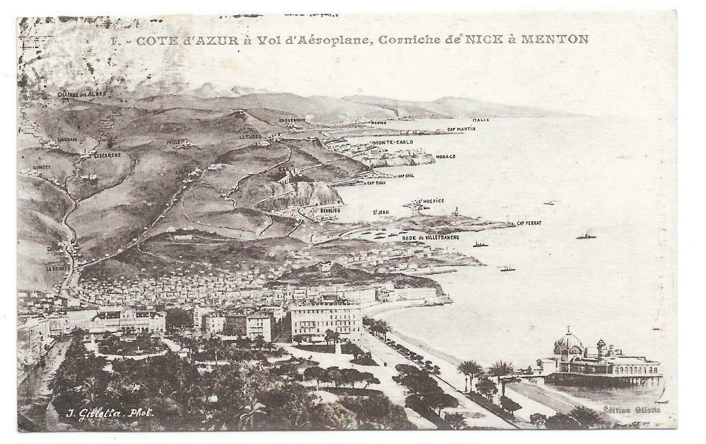 Cote d'Azur à vol d'aéroplane Corniche de Nice à menton, Enlèvement ou Envoi, Affranchie, France