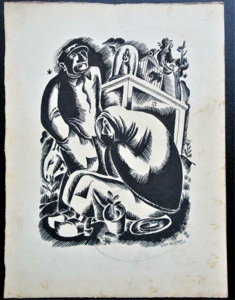 5 pentekeningen (litho's) van Wies Peleman (1922-95), Ophalen of Verzenden