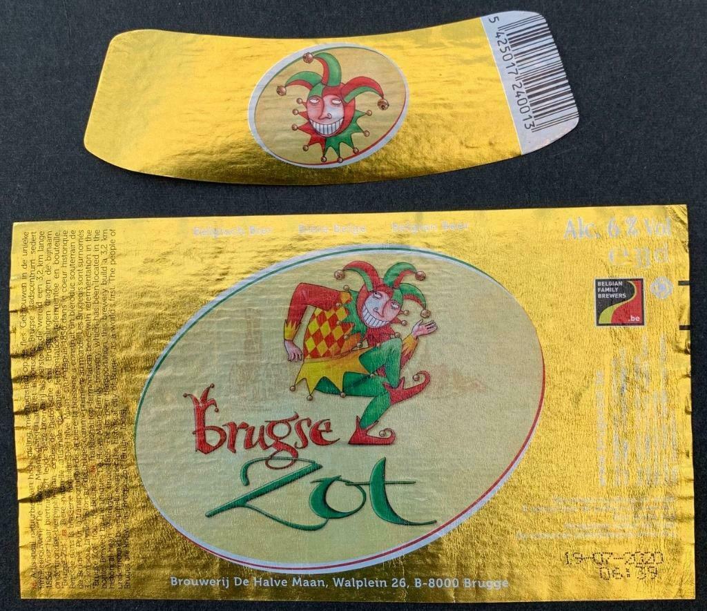 Bieretiket Brugse Zot Brouwerij De Halve Maan (2n3), Verzamelen, Biermerken, Ophalen of Verzenden, Gebruikt, Overige typen, Overige merken