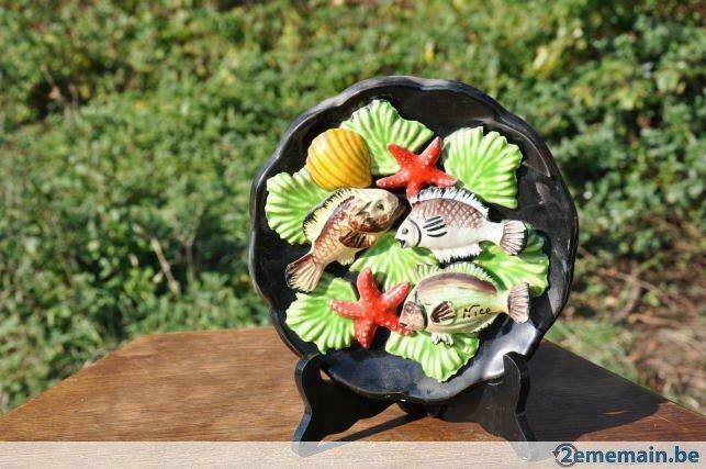 assiette barbotine nice decor poisson, Antiquités & Art, Antiquités | Céramique & Poterie, Enlèvement ou Envoi