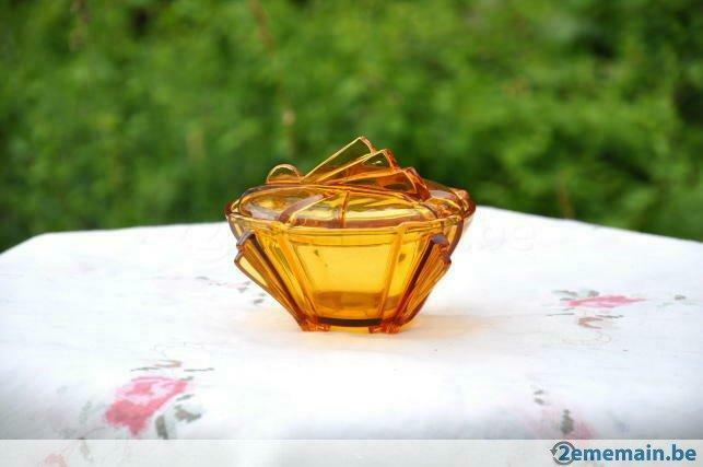 boite ronde  art deco en verre ocre, Antiquités & Art, Enlèvement ou Envoi