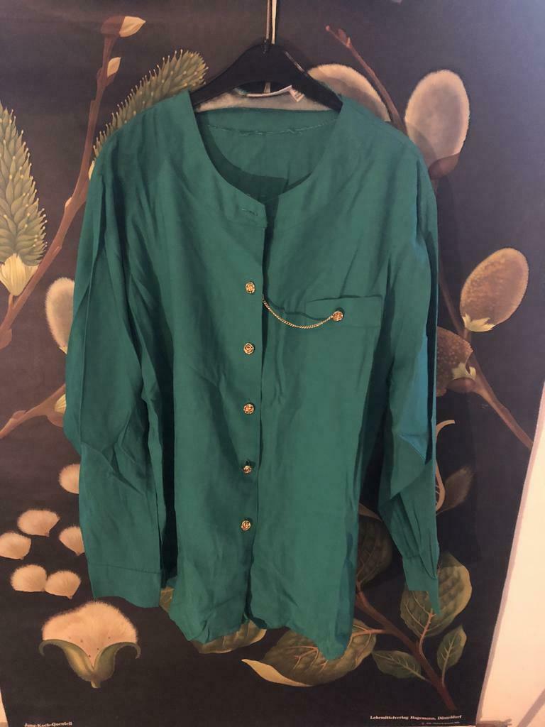 Vintage blauwe blouse gouden ketting, Ophalen of Verzenden, Nieuw, Maat 42/44 (L), Blauw