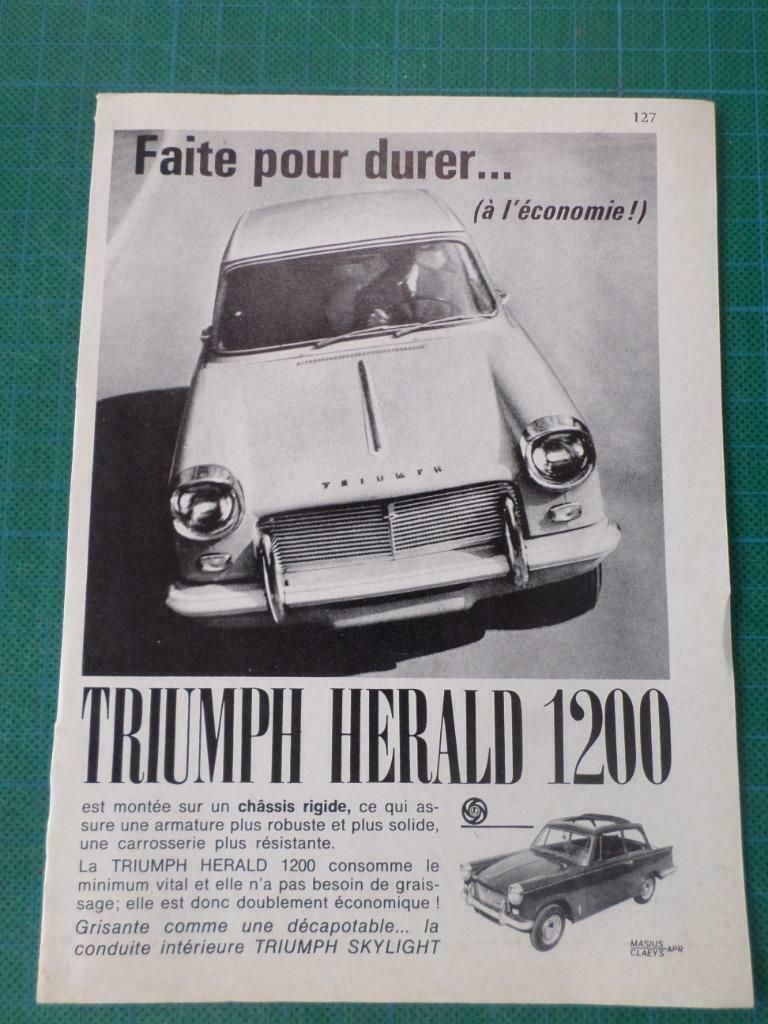 Triumph Herald 1200 - publicité papier - 1965, Verzamelen, Merken en Reclamevoorwerpen, Ophalen of Verzenden, Gebruikt, Overige typen