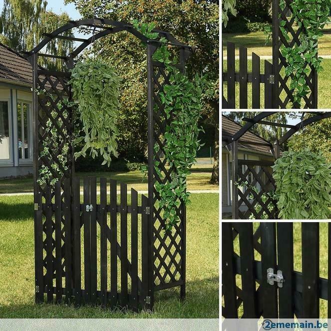 Arche de jardin en bois avec portillon arche en bois NOIR, Tuin en Terras, Overige Tuin en Terras, Nieuw, Verzenden
