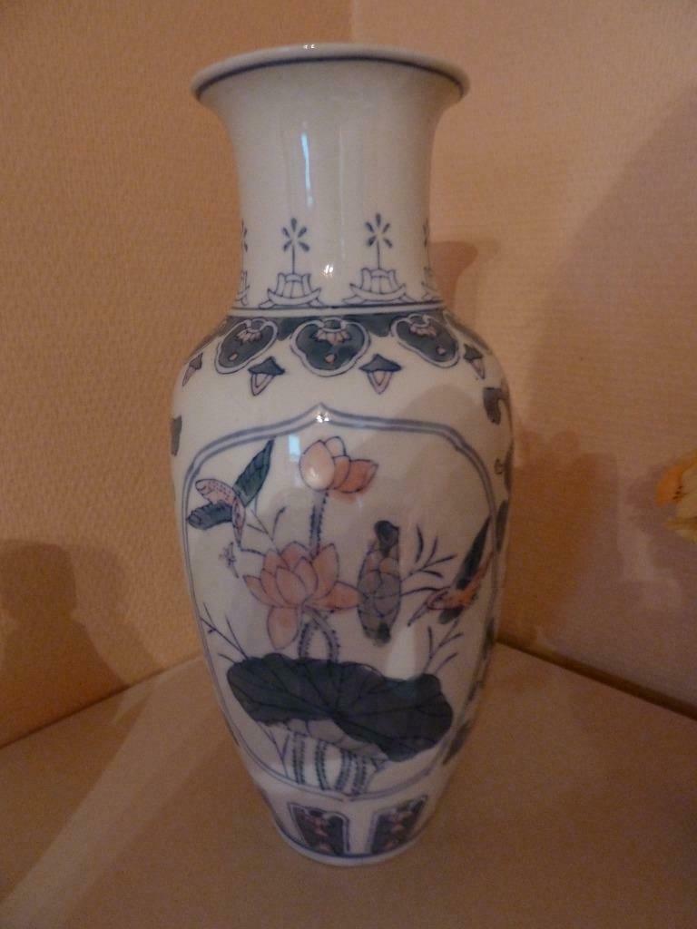 Grand vase motif fleurs et oiseaux, Moins de 50 cm, Autres couleurs, Poterie ou Porcelaine, Comme neuf