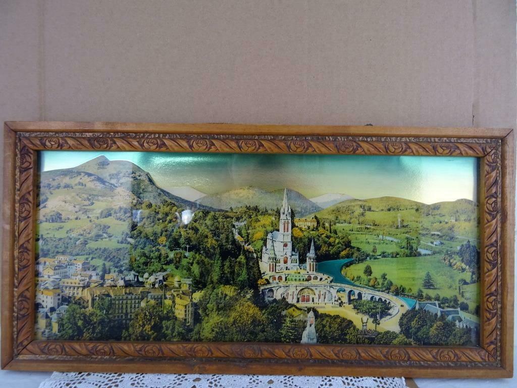 Lourdes souvenir Lourdes in Tramp art lijst Volkskunst 1950, Ophalen of Verzenden, Zo goed als nieuw, Overige typen, Christendom | Katholiek