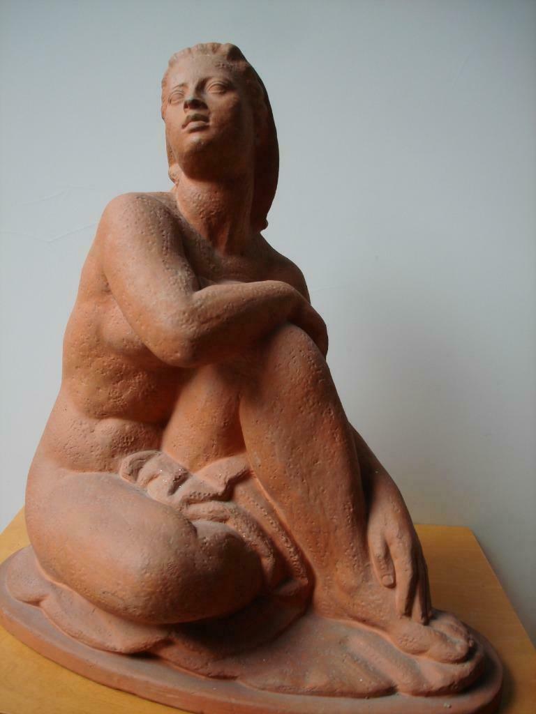 Alphonse DARVILLE 1952 Charleroi zittend naakt terracotta TC, Enlèvement