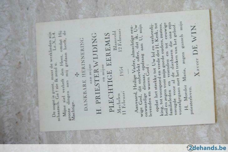 Priesterwijding  Xavier de Win  Mechelen  Blaasveld 1934, Verzenden, Bidprentje