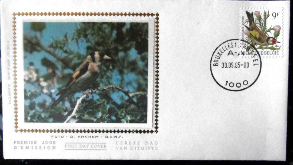 FIRST DAY COVER OP ZIJDE- VOGELS VAN BUZIN- DE PUTTER, Ophalen of Verzenden, Gestempeld, Dier of Natuur